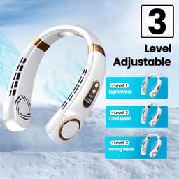Nek ventilator-nek ventilator met koeling-neck fan-draagbare nekventilator blaast koele lucht - 360 graden rotatie 3 snelheden nekventilator - oplaadbare draagbare ventilator - nekkoeler reisventilator draagbaar oplaadbaar - wit — thumbnail 2