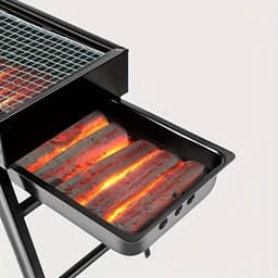 Opvouwbare Houtskool Barbecue – Draagbare Rechthoekige BBQ Grill – Voor Camping, Tuin, Picknick of Terras – Ultralicht Metaal – Zwart – 60x22x32 cm — thumbnail 3