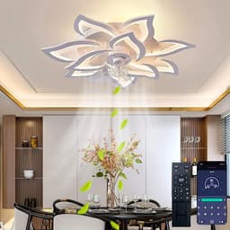 10 Lotus Ventilator Lamp - Plafondventilator - Smart Lamp - Met Dimmer - 3 Standen Ventilator - Keuken Lamp - Woonkamerlamp - Moderne lamp — thumbnail 1