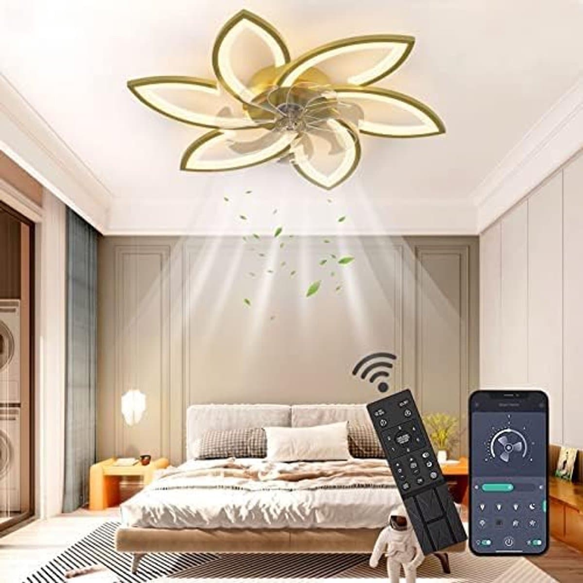 6 Sterren Plafondlamp Met Ventilator - Goud - Met Afstandsbediening - Smart lamp - Dimbaar Met App - 6 Standen Ventilator - Woonkamerlamp - Moderne lamp - Plafoniere — afbeelding 1