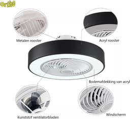 Ortho® - Plafondventilator - Plafondlamp - LED verlichting - LED fan - Zomer- en winterstand - Met afstandsbediening - Zwart — thumbnail 2