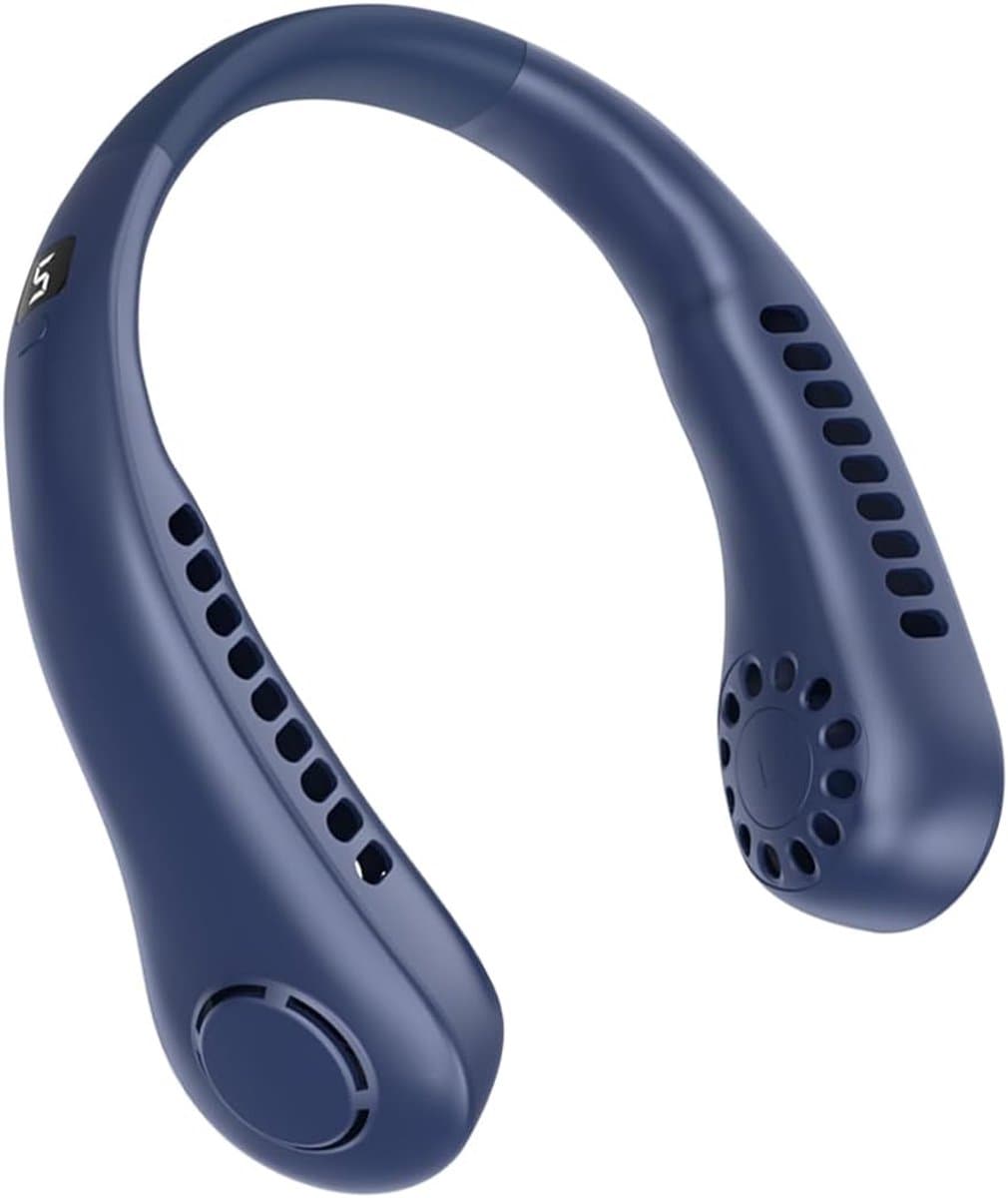 Nekventilator - Oplaadbaar - Unisex - Draagbaar - Handsfree en bladloos - Persoonlijke koelventilator met LED-display - 5 snelheden - Draagbare hangventilator - Voor reizen/wandelen/sporten/koken - Blauw — afbeelding 1