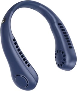 Nekventilator - Oplaadbaar - Unisex - Draagbaar - Handsfree en bladloos - Persoonlijke koelventilator met LED-display - 5 snelheden - Draagbare hangventilator - Voor reizen/wandelen/sporten/koken - Blauw — thumbnail 1