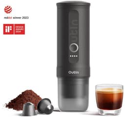 Outin - Draagbare Elektrische Espressomachine | Koffiezet apparaat voor Onderweg | Capsules & Gemalen Koffie | Portable Espresso Machine | Snelle Waterverwarming | 20 bar | Draagbare Koffiemachine | Reis & Camping Koffiezetapparaat | 12 volt — thumbnail 1