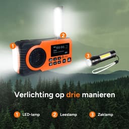 Noodradio - DAB+ - Solar Opwindbaar - Powerbank - Draagbare Radio - Noodpakket - Zaklamp - Opladen en op Batterijen - Bluetooth - Volledig Nederlands — thumbnail 5