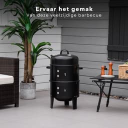 BBQ Rookoven - Rook- en Grilloven - Ø40 x H78 cm - Staal - 2 Roosters - Thermomemeter - Houtskool/Briketten - 6,9 kg - Barbecue Smoker — thumbnail 5