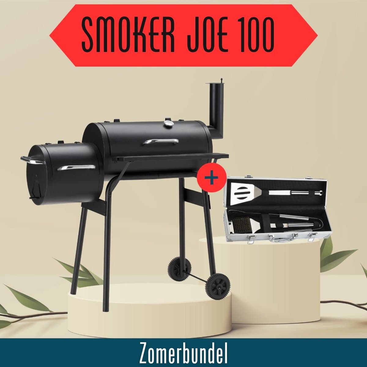 Zomerbundel Landmann Smoker Joe 100 Zwart - Met Gereedschapskoffer - Met thermometer - Met deksel - Met werkblad - Met wielen - Met bestek - Rookoven - Houtskool Barbecue - Charcoal grill - Amerikaanse look - — afbeelding 1