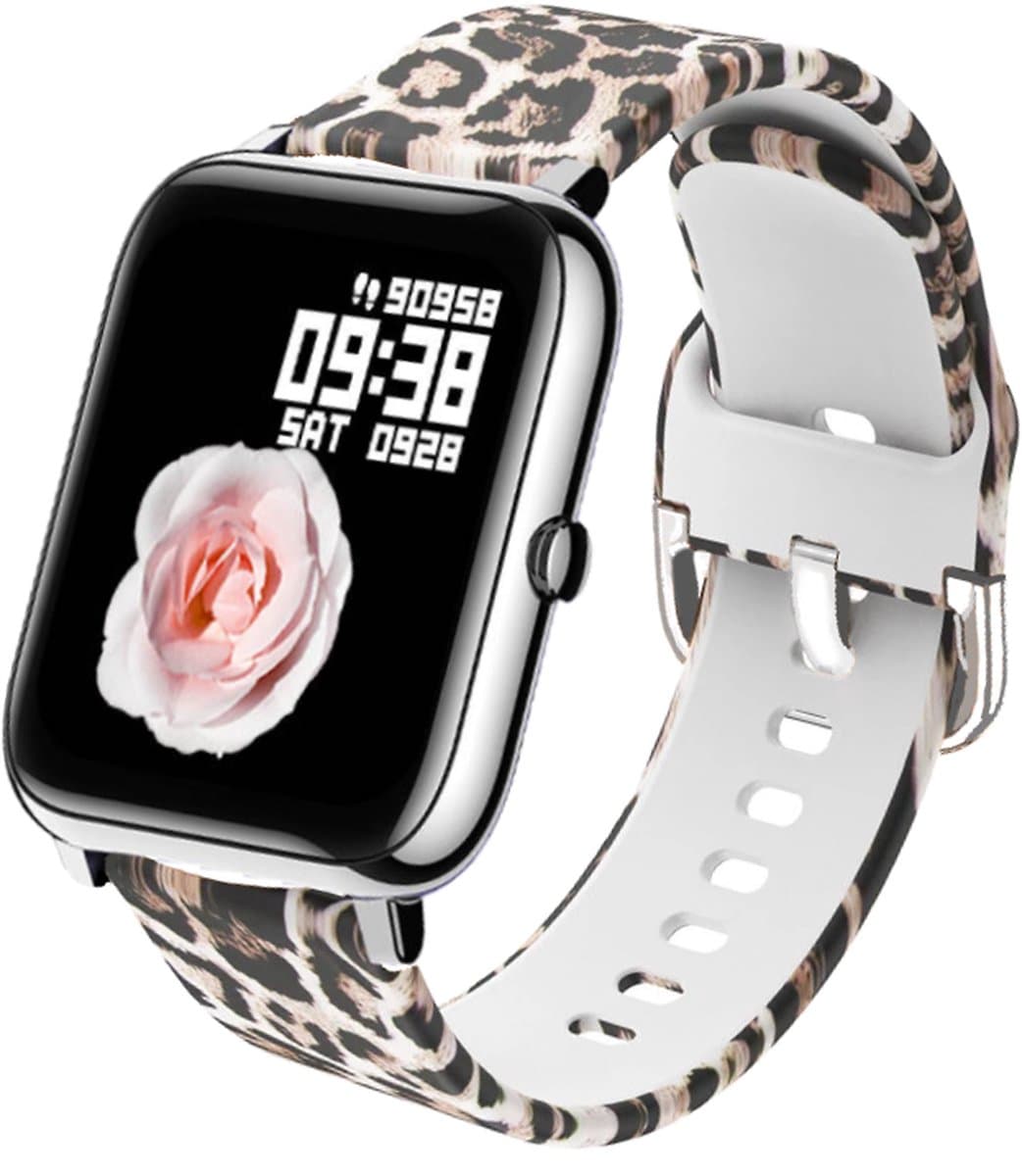 Belesy® HUNDRED - Smartwatch Dames - Smartwatch Heren - Horloge - 1.3 inch - Kleurenscherm - Full Touch - Stappenteller - Multi Sport - 100+ Watchfaces - Siliconen - Panterprint - Moederdag — afbeelding 1