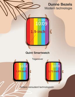 New Quint Smartwatch - Full HD Touchscreen 1.9" - Met Belfunctie - Smartwatch Dames & Heren- Luxueus-Nonchalant Design - iOS en Android - Stappenteller en Hartslagmeter - Lange Batterijduur - MineralBlack / Zwart - Nederlandstalig — thumbnail 2