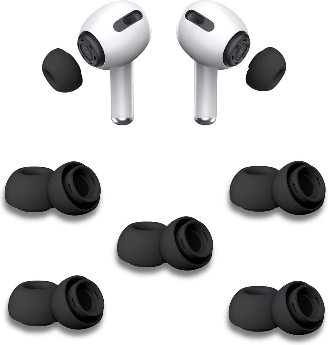 Oordopjes geschikt voor Apple Airpods Pro - Airpods Pro tips - Airpods Pro vervanging tips - 5 paar oordopjes geschikt voor Airpods Pro - Large / Zwart — afbeelding 1