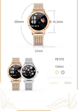 Darenci Smartwatch Me Shine Pro - Smartwatch dames - Smartwatch heren - Activity Tracker - Touchscreen - Stalen band met steentjes- Dames - Heren - Horloge - Stappenteller -Bloeddrukmeter -Verbrande calorieën -Zuurstofmeter -Roségoud -Spatwaterdicht — thumbnail 3