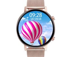 Belesy® Eighteen - Smartwatch Dames - Smartwatch Heren - Horloge - Full Circle - Super mooi scherm - 18 Wijzerplaten - Stappenteller - Bloeddruk - Mutli sport - Milanees - Staal - Goud - Moederdag