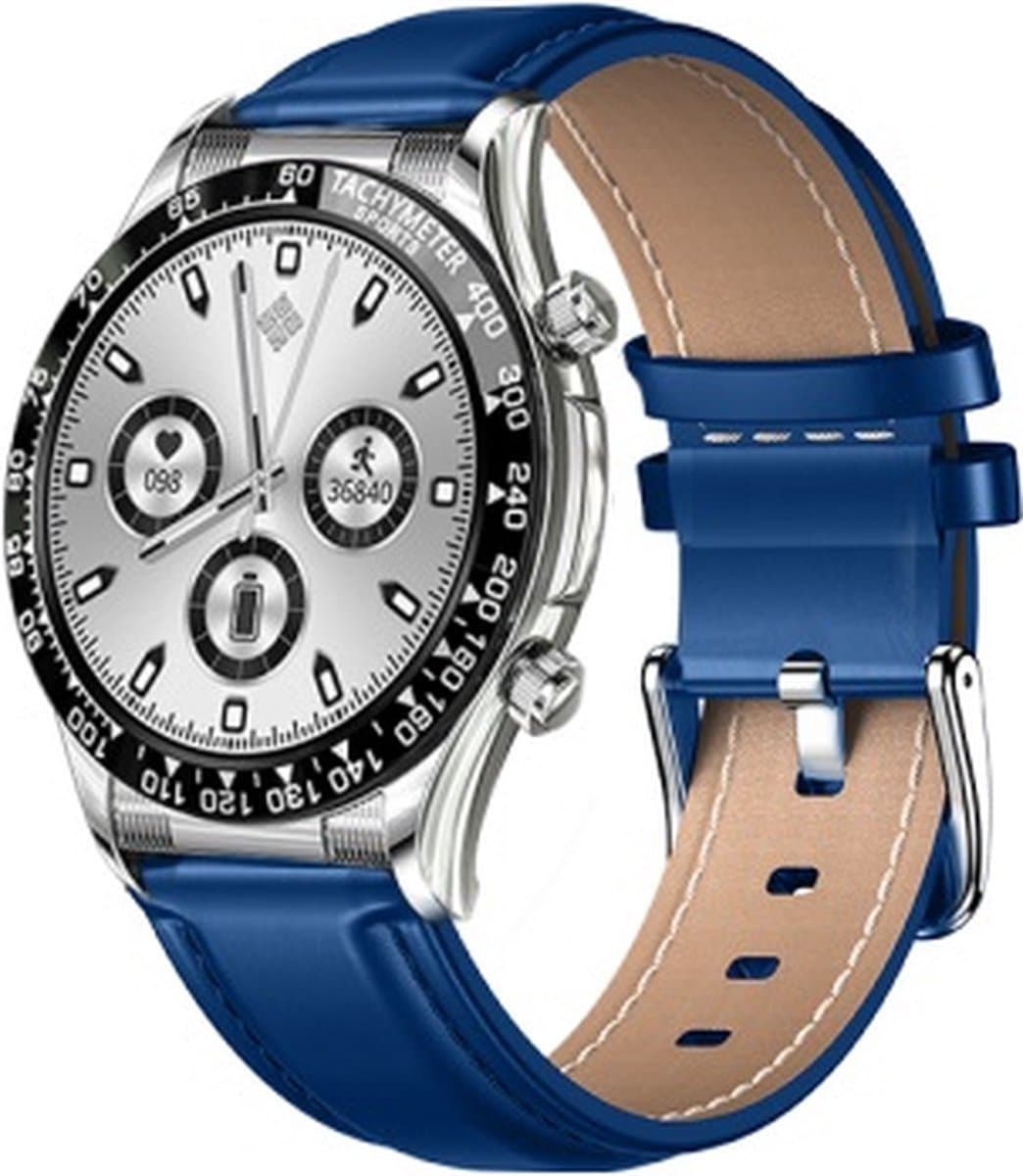 Darenci Smartwatch Superior Pro - Smartwatch heren - Activity Tracker - Touchscreen - Bluetooth bellen - Bluetooth muziek - Stalen band - Heren - Horloge - Stappenteller - Bloeddrukmeter - Verbrande calorieën - Zuurstofmeter -Waterdicht- Zilver/Blauw — afbeelding 1