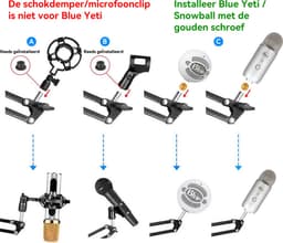 Microfoon Arm Set- met Shock Mount, Table Mounting Clamp, Pop-Filter – met 3/8'' naar 5/8'' Screw Adapter voor Blue Yeti, Snowball Andere Normale microfoons– Zwart — thumbnail 2