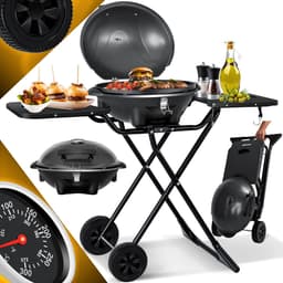 KESSER® Elektrische Barbecue 2in1 Tafelgrill 2400W - Staande Grill BBQ met deksel, Thermometer en Grillplaat - Tafelbarbecue Antiaanbaklaag met Opbergtafel en 2 wielen - Zwart — thumbnail 1