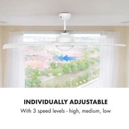 Klarstein Ventilator Figo plafondventilator - 2-in-1: & plafondlamp (2 x 55 W), diameter: 132 cm, 3 bladen, luchtstroom: 9,018 m³/h, 2 draairichtingen, 3 snelheidsinstellingen, wit - 40 cm - voor Slaapkamer - Afstandsbediening 3 Snelheden — thumbnail 2