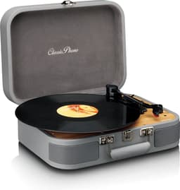 Classic Phono Retro Platenspeler - Vinyl Koffer met Bluetooth - Auto-stop - TT-116GY - Grijs — thumbnail 1