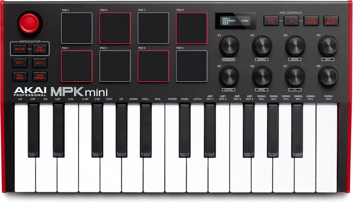 Akai Professional MPK Mini MK3 - 25 toetsen USB MIDI-keyboardcontroller met 8 verlichte drumpads, 8 knoppen, muziekproductiesoftware en Native Instruments Sound Package (NKS-integratie) — afbeelding 1