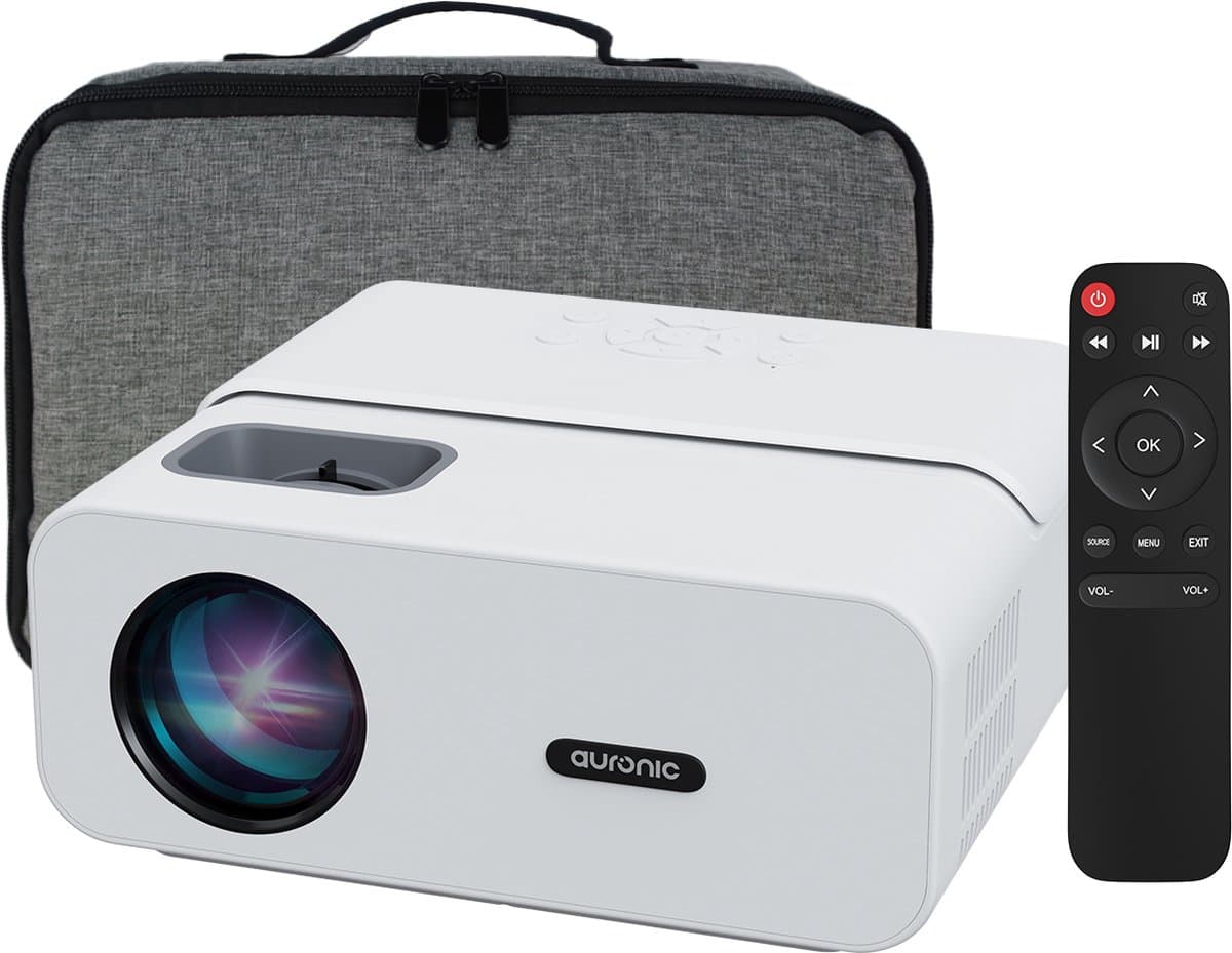 Auronic Beamer 10.000 Lumen - WiFi - 1080P Full HD - Streamen vanaf je telefoon - Smart Mini Beamer - HDMI-kabel - Afstandsbediening en Projectiescherm - Wit — afbeelding 1