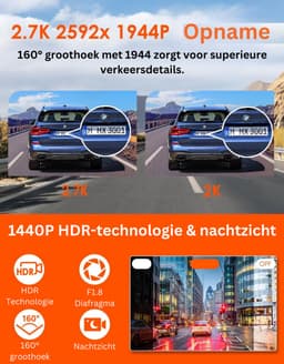 Dashcam voor auto - Mini dashcam met WiFi / wireless camera met HDR nachtshift - loop Recording - G-sensor - 512GB — thumbnail 2