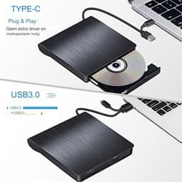 Externe DVD Speler - Externe DVD Speler voor Laptop - Externe DVD Speler en Brander - USB 3.0 en Type-C, Draagbare CD-DVD-Brander — thumbnail 4