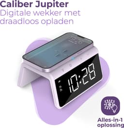 Caliber Wekker - Draadloze Oplader - Wake-up Light - Digitale wekker - Wekkers digitaal - Digitale klok - Paars (HCG019QI-PU) — thumbnail 4