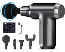Massagepistool massageapparaat, mini massage gun, spiermassageapparaat elektrisch, draagbaar handmassageapparaat met 6 snelheden, 4 massagekoppen