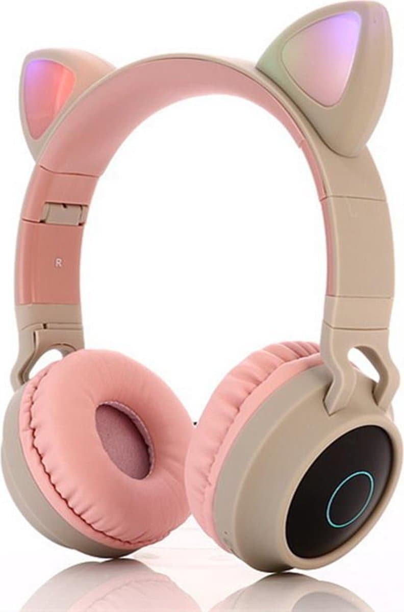 TDR- Draadloze Bluetooth koptelefoon - Over-Ear Koptelefoon voor Kinderen - Met Led Kat Oortjes - Bekend van TikTok -  roze grijs — afbeelding 1