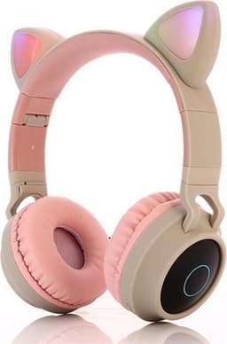 TDR- Draadloze Bluetooth koptelefoon - Over-Ear Koptelefoon voor Kinderen - Met Led Kat Oortjes - Bekend van TikTok -  roze grijs — thumbnail 1