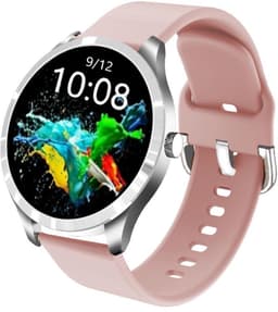 Belesy® BQSiRgPk Pro - Smartwatch Dames – Smartwatch Heren - Horloge - 1.28 inch - Kleurenscherm - Stappenteller - Bloeddruk - Hartslag - 75+ Wijzerplaten – Sporten – Zilver – Siliconen - Roze - Kerstcadeau — thumbnail 1
