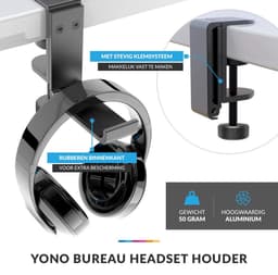 YONO Koptelefoon Houder Uitklapbaar - RVS - Headset Haak - Hoofdtelefoon Hanger - Bureau - Metaal - Zwart — thumbnail 2