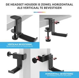 YONO Koptelefoon Houder Uitklapbaar - RVS - Headset Haak - Hoofdtelefoon Hanger - Bureau - Metaal - Zwart — thumbnail 3