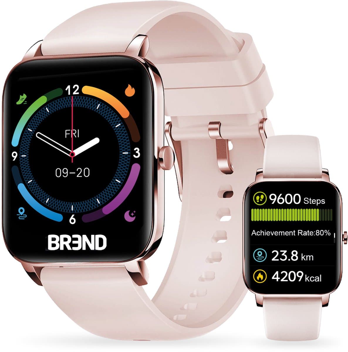 Smartwatch voor Dames en Heren - Stappenteller, Bloeddrukmeter en Hartslagmeter - Sporthorloge - Spatwaterdicht – Roze - BREND BR-2223 — afbeelding 1