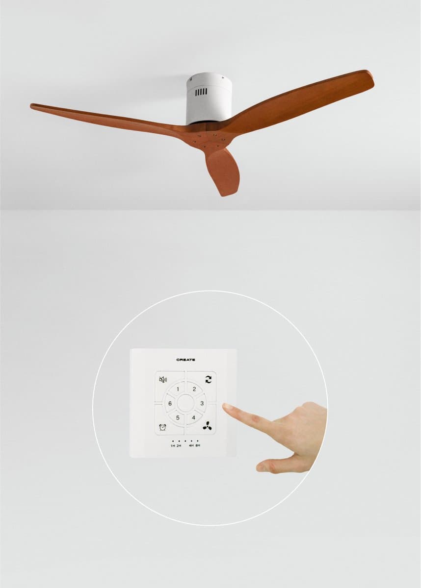 CREATE - Plafondventilator 40W silent 100% hout (Ø132cm) (ruimtes 10m²-25m²) - Wit / Donker hout - Geen licht - Controller voor wandmontage + afstandsbediening - WIND CALM NATURAL WOOD — afbeelding 1