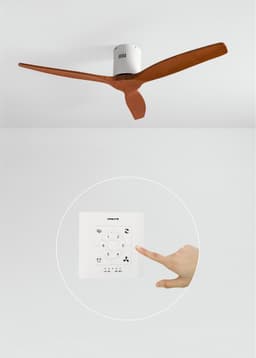 CREATE - Plafondventilator 40W silent 100% hout (Ø132cm) (ruimtes 10m²-25m²) - Wit / Donker hout - Geen licht - Controller voor wandmontage + afstandsbediening - WIND CALM NATURAL WOOD — thumbnail 1