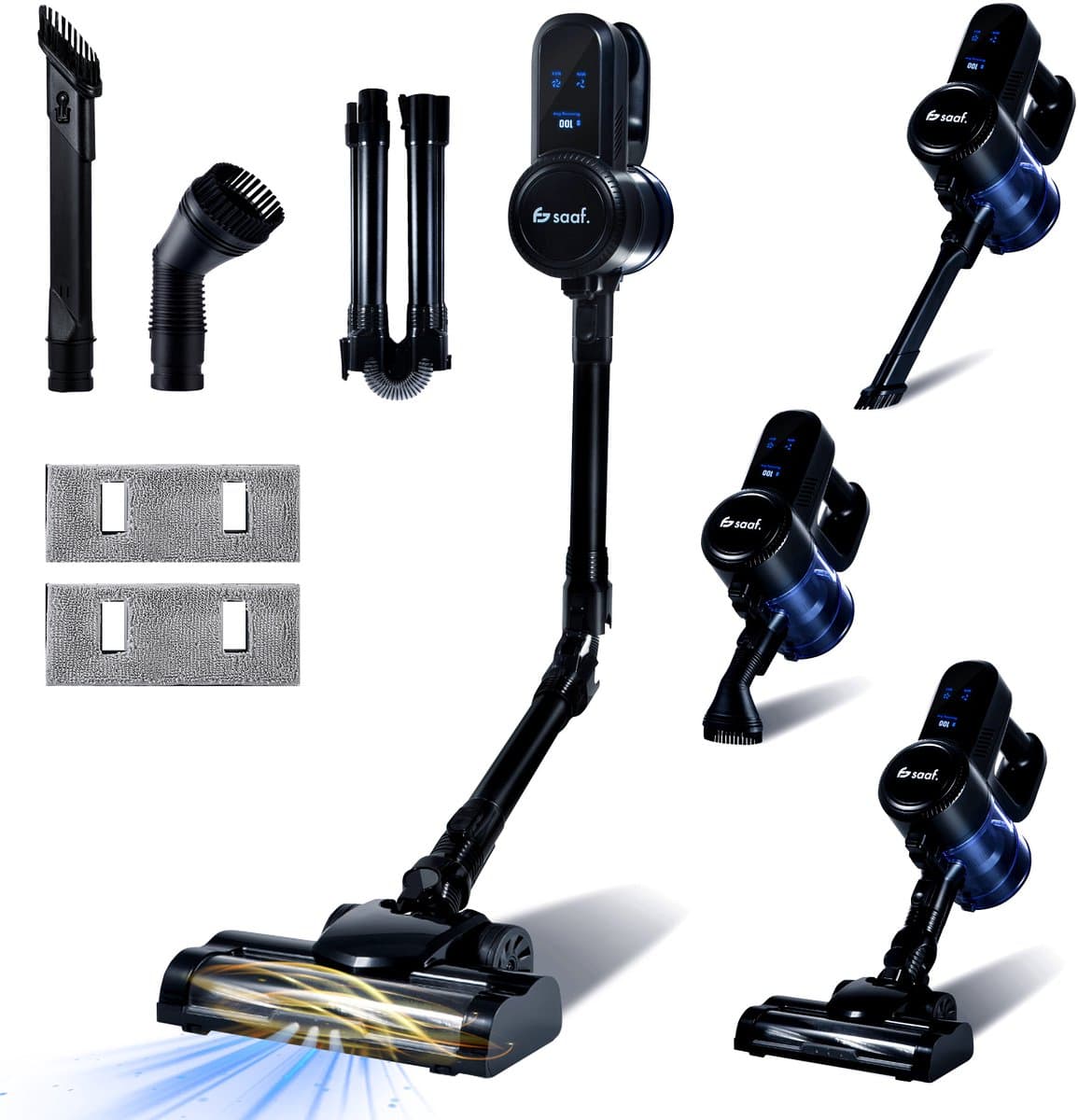 Saaf G90 Steelstofzuiger - 250W - Steelstofzuiger Draadloos - Stofzuiger Zonder Zak - 7-delige set met Buigbare Steel - 30kPa - Kruimeldief - Zwart — afbeelding 1
