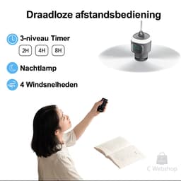 Draagbare Ventilator – Tent Ventilator – 12000mAh – 3 Snelheden – LED Licht – Afstandsbediening — thumbnail 2