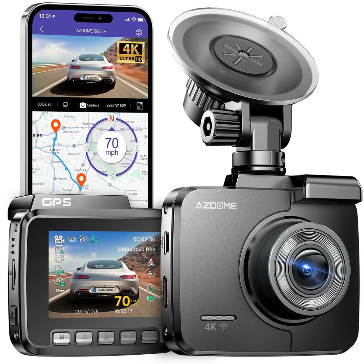 AZDome GS63H Pro 1CH dashcam voor auto - Night vision - Loop recording - 4K resolutie - Wifi - Gps - Parkeermodus - 2.4 inch display - dashcam voor auto met parkeermodus — afbeelding 1