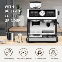 Bresco® Barista Espressomachine – Pistonmachine met Koffiemolen – RVS Koffiemachine melkopschuimer – Bonenmaler – Brushed Stainless Steel — thumbnail 5