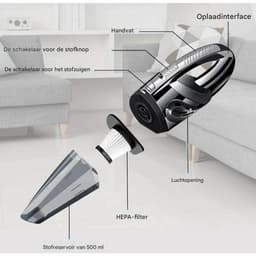 Stofzuiger - Draadloos - 120W Krachtige Zuigkracht en Natte & Droge Functie - 1 Stuk - Voor Huis, Kantoor, Auto Zwart — thumbnail 3
