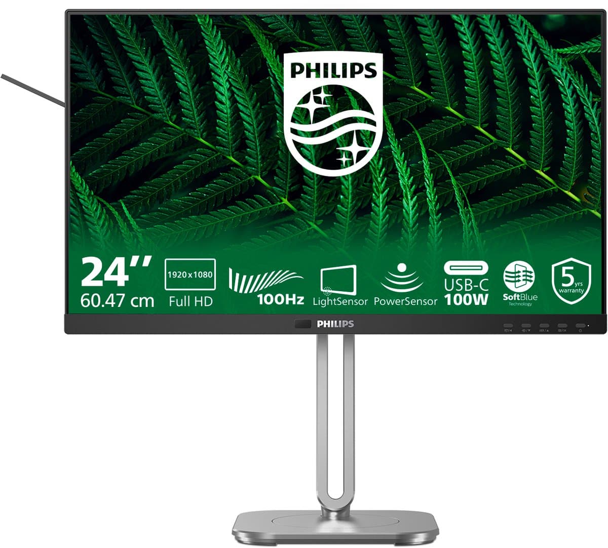 Philips 5000 series 24B2G5301 - Full HD 24 Inch Eco Monitor – USB-C Docking Monitor 100W - RJ45 – 100Hz – Verstelbaar – 5 Jaar Garantie — afbeelding 1