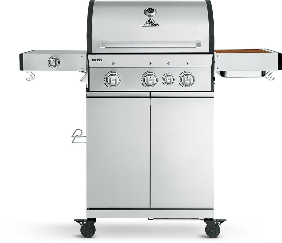 BURNHARD® 3 Branders gasbarbecue FRED Deluxe BLACK Series 3 incl. achterbrander, keramische 900°C infraroodbrander, zijkookplaat, RVS grillrooster + uitklapbare zijtafels — afbeelding 1