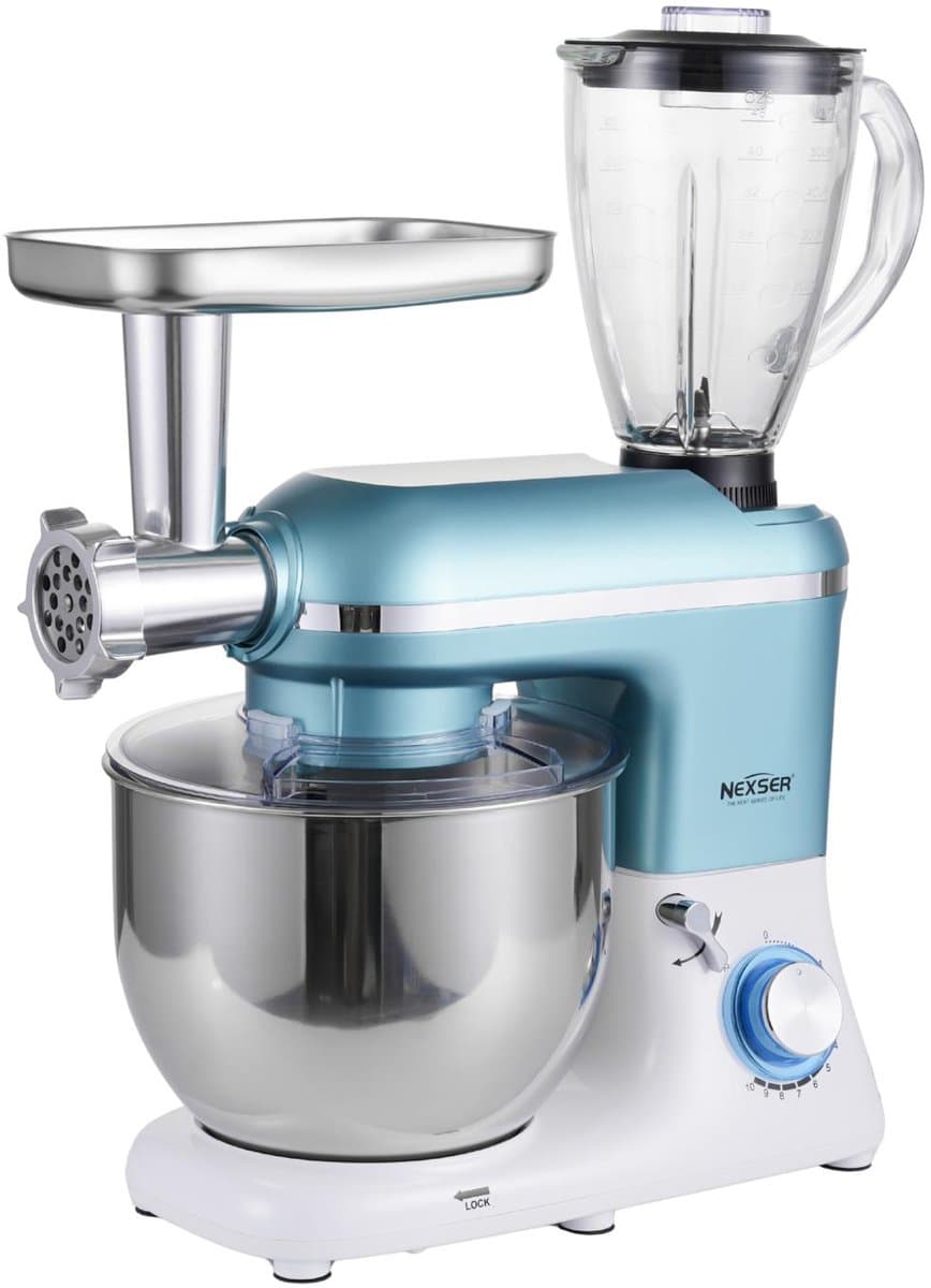 1300W 5-in-1 Keukenmachine – Multifunctionele Stand Mixer, Vleesmolen, Blender & Sapmachine – 6 Snelheden — afbeelding 1