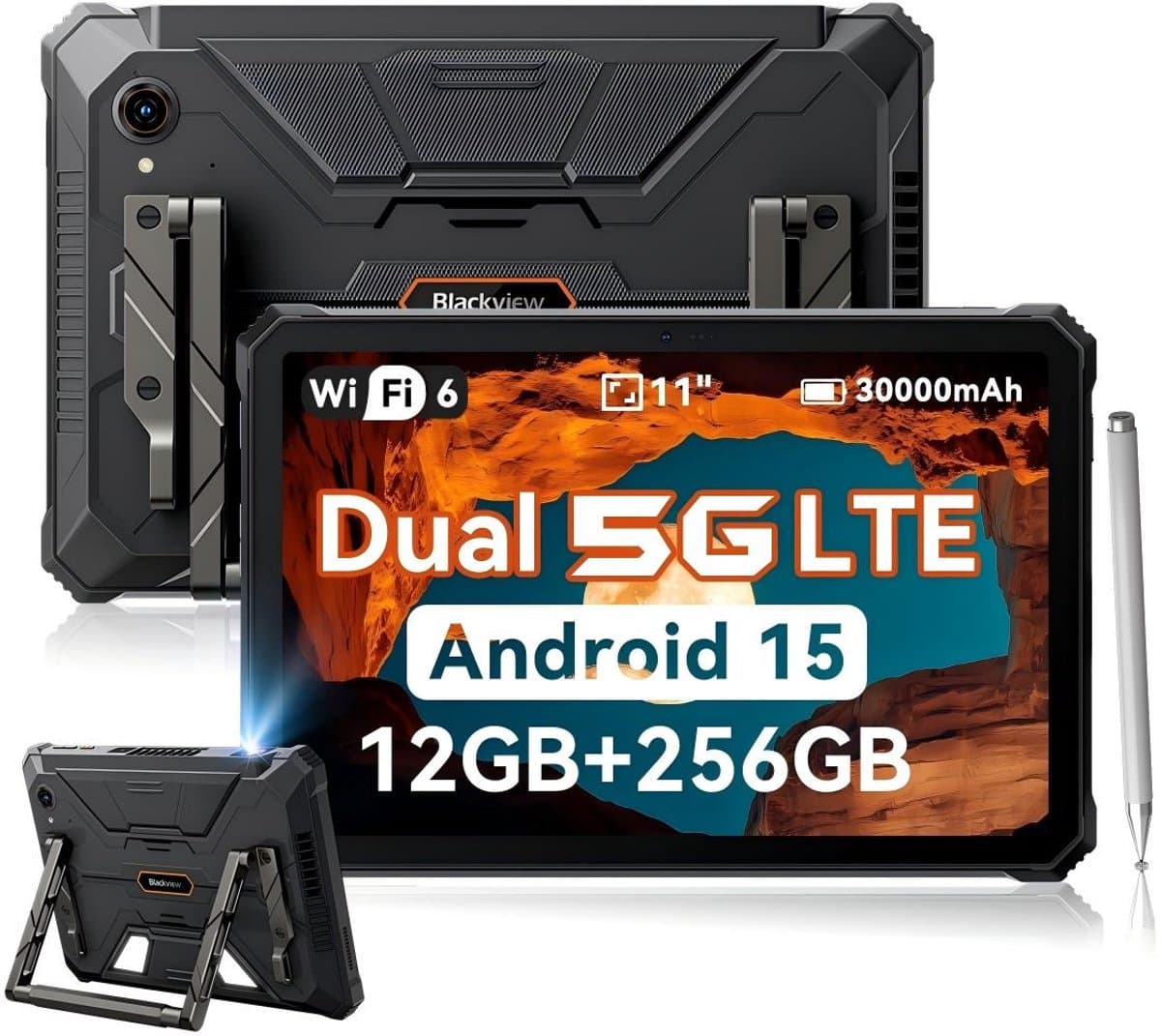 Blackview Active 12 Pro 5G Outdoor Tablet - 11 inch - 36 GB + 256 GB 30000 mAh 120 W snel opladen IP68 waterdicht 108 MP + 50 MP Dual SIM - Zwart — afbeelding 1