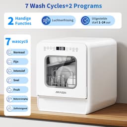 AIRMSEN Mini Vaatwasser - Watertank 5L - 9 Programma's - 4 Couverts - (37x45 cm) - 24u Startuitstel - Wit — thumbnail 3