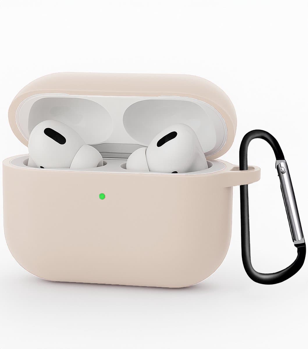 Hoesje - Geschikt voor Apple Airpods Pro 3 - met Clip - Siliconen Hoes - Silicone Case Cover - Zand — afbeelding 1