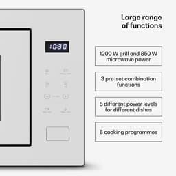 Klarstein Magnetron Velaire inbouwmagnetron met grill – 25 l, 850 W & 1200 W grill, 8 programma's, touchbediening, roestvrij staal, inbouwmagnetron, wit - 25L - voor Keuken - Timer - RVS - Aluminium glas Display - Microwave — thumbnail 4