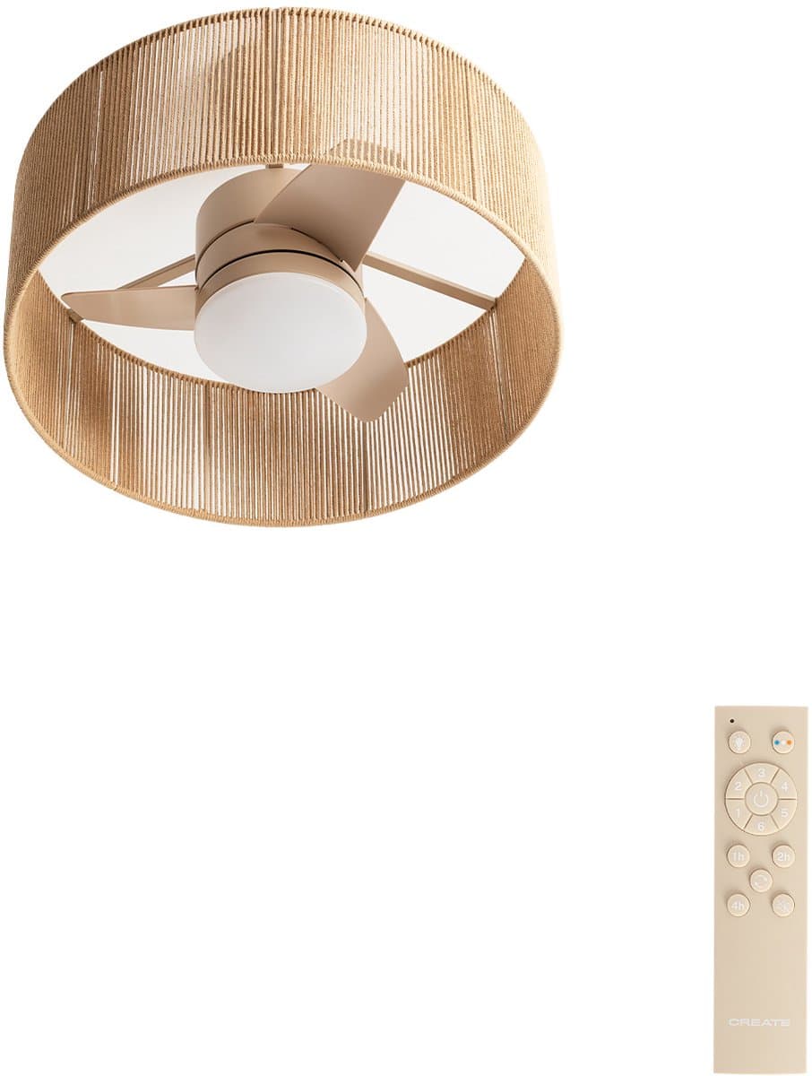 CREATE - Stille plafondventilator 25W met licht - Zand - Ø55cm - WIND LAMP WOVEN — afbeelding 1