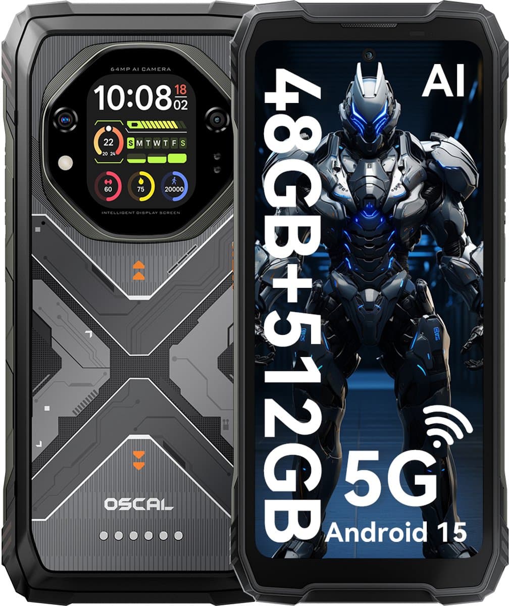 OSCAL TANK 1 - Robuuste Smartphone - 5G - 48GB RAM - 512GB ROM - 20000mAh - 6.78 inch FHD+ 120Hz - MTK Dimensity 7050 - 64MP+50MP+20MP Nachtzicht - Android 15 - AI Robuuste Telefoon - NFC - IP68/IP69K/GPS - Zwart — afbeelding 1