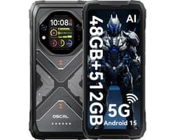 OSCAL TANK 1 - Robuuste Smartphone - 5G - 48GB RAM - 512GB ROM - 20000mAh - 6.78 inch FHD+ 120Hz - MTK Dimensity 7050 - 64MP+50MP+20MP Nachtzicht - Android 15 - AI Robuuste Telefoon - NFC - IP68/IP69K/GPS - Zwart
